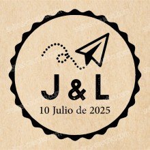 Sello Boda con Avión de Papel